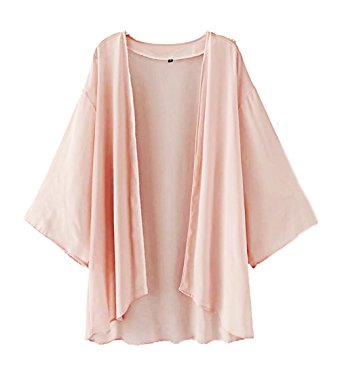 Foreverlove Women's Solid Light Loose Chiffon Sheer Kimono Cardigan Blouses