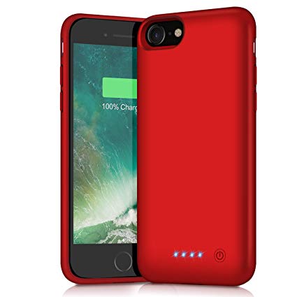 Battery Case for iPhone 8/7, 6000mAh Portable Rechargeable Battery Pack Charger Case for Apple iPhone 8 iPhone 7 [4.7 Inch] Extended Charging Case Protective Power Bank Backup Cover - Red