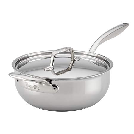 Breville Thermal Pro Clad Stainless Steel 4-Quart Covered Saucier with Helper Handle