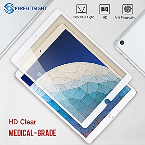 PERFECTSIGHT Screen Protector for iPad Air 3 10.5 inch 2019,55% Anti Blue Light Filter HD Clear Apple Pencile SupportTempered Glass [White]