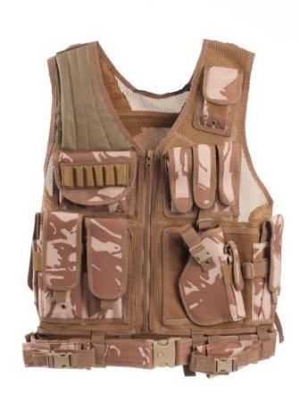 Ultimate Arms Gear Tactical British Desert Camo Tactical Scenario Military-Hunting Assault Vest w/ Right Handed Quick Draw Pistol Holster