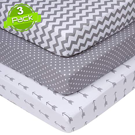 Crib Sheets Set for Boys & Girls | Super Soft 100% Jersey Knit Cotton | Grey and White | 150 GSM | 3 Pack