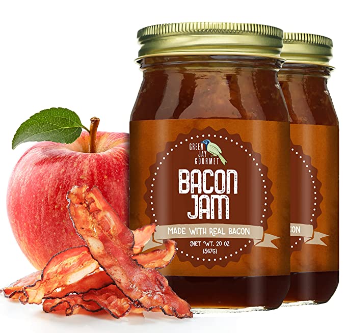 Green Jay Gourmet Bacon Jam - Classic Spread for Burgers, Sandwiches, Toast, Charcuterie - Sweet & Savory Flavoring for Meat Cuts, Poultry, Dressing - Zero Trans Fat, No MSG, Gluten-Free - 2x 20 Ounce