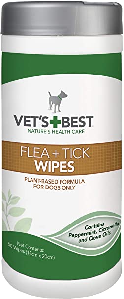 Vet's Best Flea and Tick Wipes for Dogs, Targeted Flea & Tick Application, Multi-Purpose Flea Treatment for Dogs - 50 Wipes