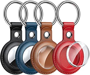 LeYi Compatible for Apple AirTag Holder, AirTag Case [4 Pack], Protective PU Leather 360 Full Body AirTags Keychain, Air Tag Holder Tracker Cover, AirTag Key Ring, AirTag Dog Collar, 4 Color