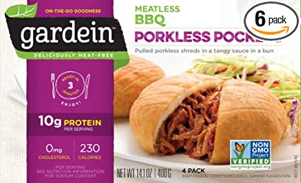 Gardein Meatless BBQ Pulled Pork Pockets, Meatless Protein Packed Meals, Ready in 3 Minutes, 14.1 Oz Pack (4 Pockets per Pack), Pack of 6