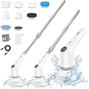 Electric Spin Scrubber, 2024 New 9 in 1 Electric Cleaning Brush Up to 450RPM Cleaning, Power Scrubber with 8 Replaceable Brush Heads and Extension Arm, Shower Scrubber for Bathroom, Car, Floor