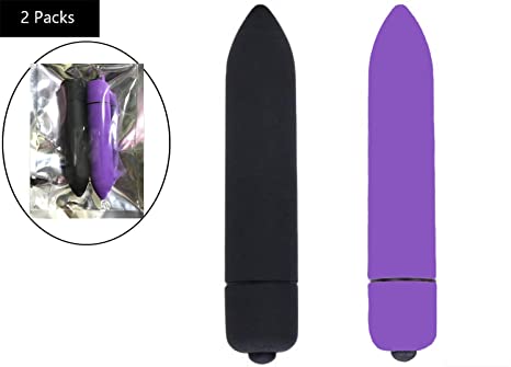 2PC Bullet Vibrator with Angled Tip for Precision Clitoral Stimulation, 10 Vibration Modes Waterproof Nipple G-spot Stimulator Sex Toys for Women （black purple）