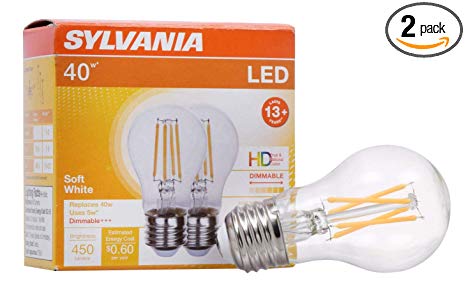 Sylvania 40366 40W Equivalent, LED Light Bulb, A15 Lamp, Clear Finish, Efficient 5W, Dimmable, Soft White 2700K, 1 Pack, 2
