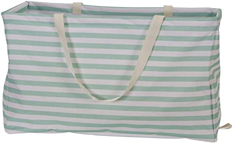 Household Essentials 2242 Krush Canvas Utility Tote | Reusable Grocery Shopping Laundry Carry Bag | Teal And White Stripes, 22" L X 11" W X 13" H,