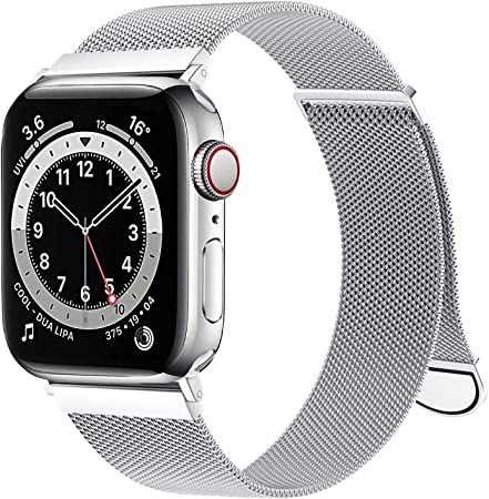 CAERMA コンパチブル Apple Watch バンド 38mm 40mm 41mm 42mm 44mm 45mm コンパチブル アップルウォッチ バンド ステンレス留め金製 男女兼用 iWatch バンド 長さ調節 強力な磁 通気 メッシュ ベルト Apple Watch Series SE/7/6/5/4/3/2/1対応 (38mm/40mm/41mm，シルバー)