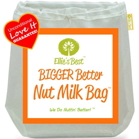 Pro Quality Nut Milk Bag - Big 12X12 Commercial Grade - Reusable Almond Milk Bag and All Purpose Strainer - Fine Mesh Nylon Cheesecloth and Cold Brew Coffee Filter - Free Recipes and Videos