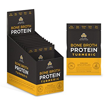 Ancient Nutrition Bone Broth Protein, Turmeric Flavor, 15 Count - Single Serving Packets of All-Natural, Gut-Friendly, Paleo-Friendly Protein Powder