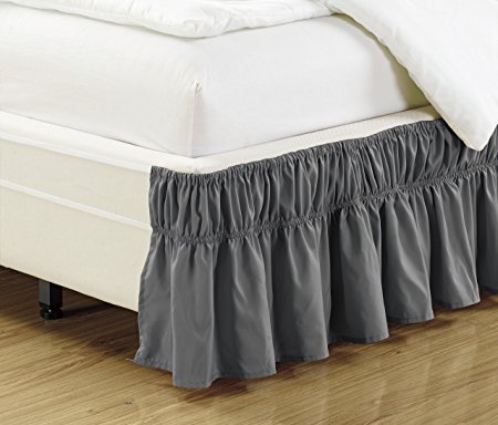 Mk Collection Wrap Around Style Easy Fit Elastic Bed Ruffles Bed-Skirt Twin-Full Solid Dark Grey/Charcoal New