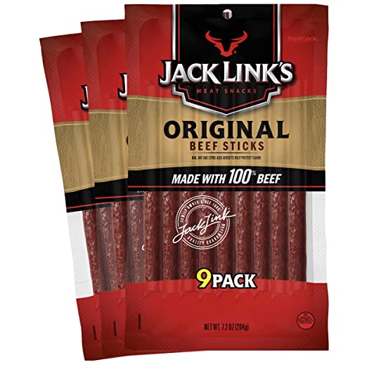 Jack Link’s Beef Snack Sticks, Original, 27 Count (Pack of 3, 7.2 oz. Bags) – Great Protein Meat Stick with 4g of Protein per Serving, Made with 100% Premium Beef