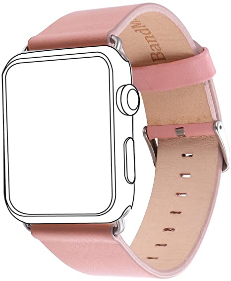 Bandmax Leather Wristband Compatible Apple Watch, PU Leather Strap Replacement Classic Steel Buckle Compatible iWatch Series 5/4/3/2/1 All Version 38MM/40MM(Light Pink)