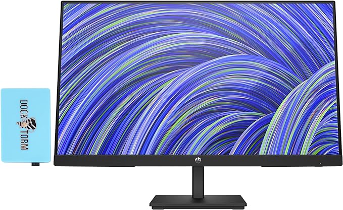 HP V24i 24 inch 1080P Computer Monitor Bundle with Docztorm Dock, 24" IPS Full HD (1920 x 1080) 75Hz Anti-Glare Display, AMD FreeSync, HDMI, DisplayPort, On-Screen Controls, (2023 Latest Model)