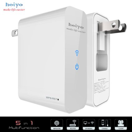 HeiyoMini Wi-Fi Range Extender with 5 Modes Full coverage wifi RepeaterSupport USB ChargeRouterAPrepeaterClient Mode and Backward Compatible with 80211bg Product