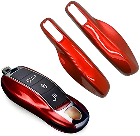 carmonmon Smart Protectors Keyless Remote Key Cases Shell Car Key Case Platic Cover Case Cover Side Blades for Porsche Cayenne Panamera(Gloss Red)