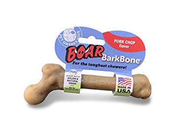 Pet Qwerks Boar BarkBone with Pork Chop Flavor Dog Chew Toy for Aggressive Chewers, Made in USA – Medium