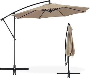 ABCCANOPY Cantilever Patio Umbrella 10FT - Outdoor Umbrella with Tilt, 360-Degree Rotation & Cross Base, Offset Hanging Umbrella Waterproof Solution-Dyed Canopy for Yard, Poolside, Garden, Khaki