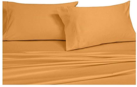 Royal Hotel Solid Gold 1000-Thread-Count Super-Deep 4pc King Bed Sheet Set 100-Percent Cotton, Sateen Solid, Extra Deep Pocket