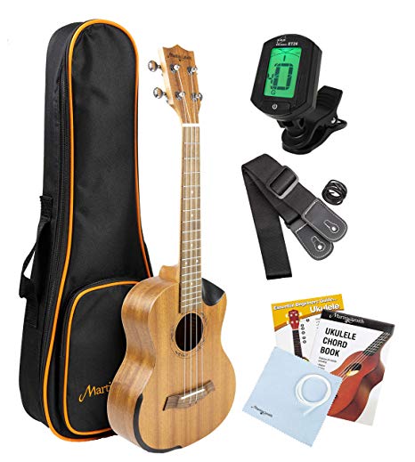 Martin Smith Sapele Wood Tenor Ukulele Starter Kit with Aqulia Strings – Includes online lessons, tuner, bag, strap and spare strings.