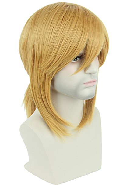 Topcosplay Blonde Wig Short Side Bangs with Braid Cosplay Halloween Costume Wigs for Men or Women