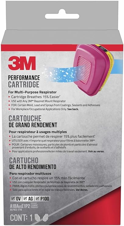 3M P100 Replacement Cartridges for Multi-purpose Respirator, Organic Vapour/Acid Gas, 2 Cartridges (1-Pair)