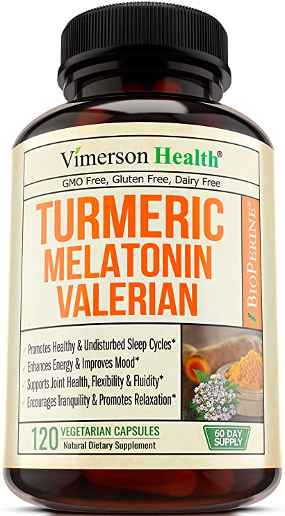 Turmeric Curcumin Melatonin Valerian Supplement. Ginger L Theanine Cinnamon Bioperine. Sleep Aid, Antioxidant Properties for Occasional Joint Pain Relief, Supports Inflammatory Response. (120)