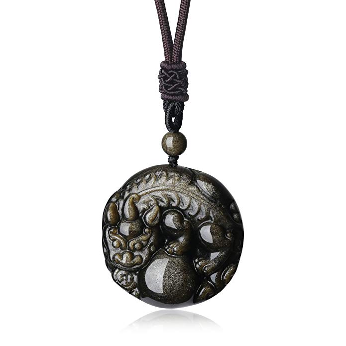 COAI Protection Amulet Pixiu Pi Yao Golden Obsidian Pendant Necklace