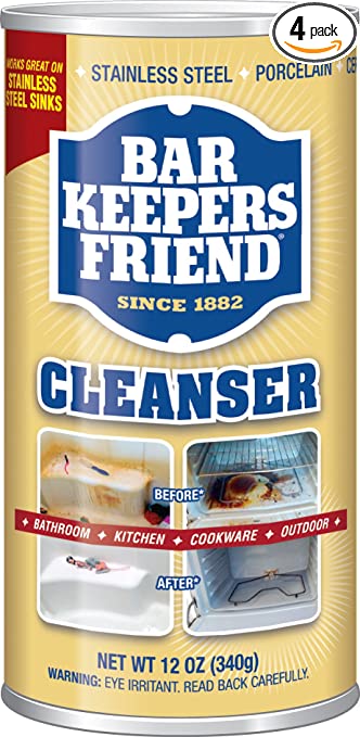 Bar Keepers Friend Powder Cleanser (12 oz - 4-pack) - Multipurpose Cleaner & Stain Remover - Bathroom, Kitchen & Outdoor Use - For Stainless Steel, Aluminum, Brass, Ceramic, Porcelain, Bronze and More