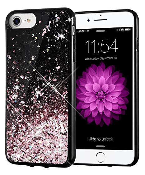 iPhone 8 Case, Caka iPhone 8 Glitter Case [Starry Night Series] Bling Flowing Floating Luxury Liquid Sparkle TPU Bumper Glitter Case for iPhone 7 / iPhone 8 (4.7 inch) - (Rosegold)