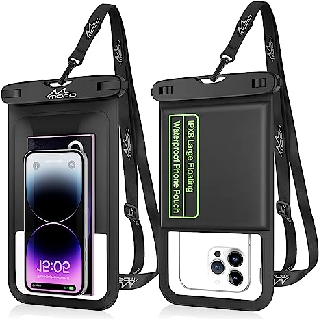 MoKo Floating Waterproof Phone Pouch - 9.5" Large Clear Phone Water Protector Pouch Dry Bag Case with Lanyard, Compatible for iPhone 14 13 12 Pro Max, Galaxy S23 S22 Ultra, 2 Pack Black Black