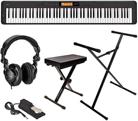 Casio CDP-S350 88-Key Compact Digital Piano (Black), Bundle with Bench, Stand, Sustain Pedal and H&A Studio Headphones