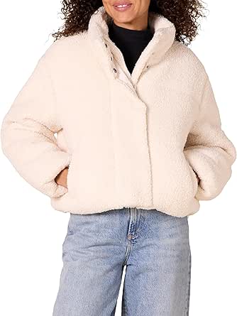 Amazon Essentials Women's Cropped Full-Zip Puffer Jacket (Quilted Matte or Sherpa Fleece)