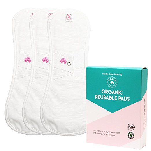 Hesta Organic Cotton Reusable Cloth Menstrual Period Pads, Set of 3