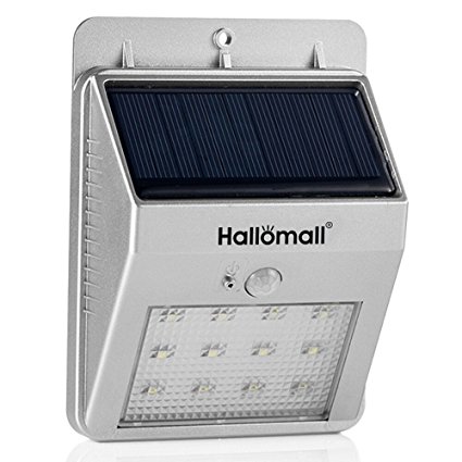 240Lumens Max Solar Lights, Hallomall Bigger and Brighter 12LED Outdoor Solar Motion Sensor Lights, Diamond Lampshade - SCREW/STICK - For Patio Deck Yard Garden Outside Wall - 2 Modes