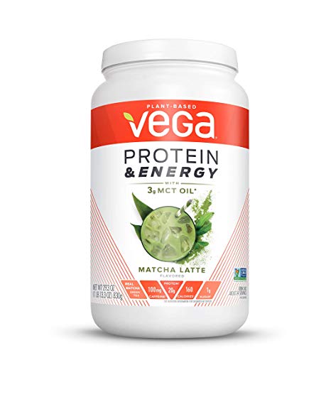 Vega Protein & Energy Matcha Latte (24 servings, 29.3 oz) - Plant Based Vegan Non Dairy Protein Powder, Gluten Free, Keto, MCT oil, Non GMO