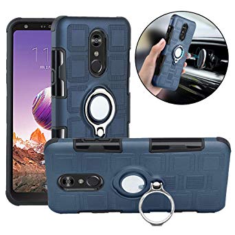 LG Stylo 4, LG Q Stylus, LG Stylo 4 Plus, Stylus 4 Case, Slim Drop Protection Cover, Improved Ring Grip Holder Stand, Back Metallic Circle Protective Phone Case - Metallic Blue