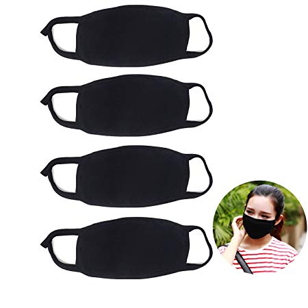 Honbay 4PCS Unisex 3 Layers Black Anti-dust Cotton Face Masks Mouth Masks Warm Ski Cycling Half Face Mouth Masks for Autumn and Winter