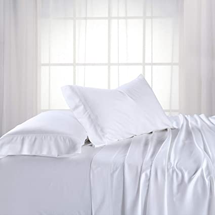 Royal Tradition Exquisitely Lavish Body Temperature-Regulated Bedding, 60% Bamboo Viscose/ 40% Plush Cotton, 300 Thread Count, 4 Piece King Size Deep Pocket Silky Soft Sheet Set, White