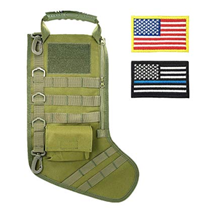SPEED TRACK Tactical Christmas Xmas Stocking W/Handle, Perfect Mantel Decoration, Gift for Veterans Military Patriotic and Outdoorsy People (Green)