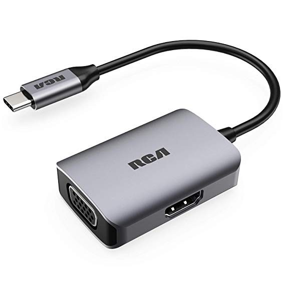 RCA USB C to HDMI VGA Adapter, USB Type-C Hub with 4K HDMI, 1080P VGA, USB 3.0, Compatible with MacBook Pro, Chromebook and More USB Type-C Devices