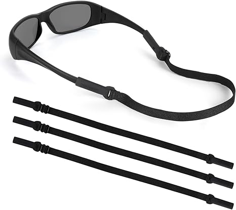 SHINKODA Upgraded Adjustable Sports Glasses Strap No Tail Eye Glass Band Elastic Safety Eyeglasses Head Strap Secure Athletic Eyeglass Straps(15 Inch, 3-Pack, Black)