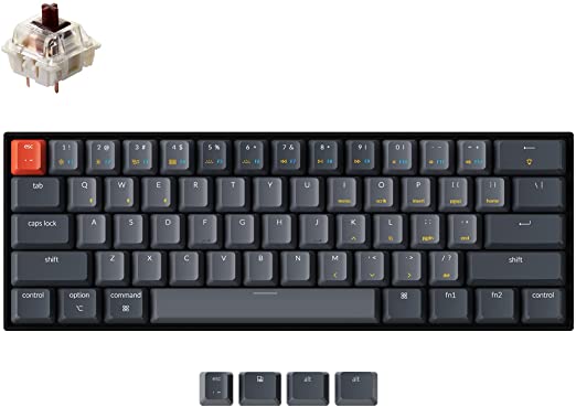 Keychron K12 60% Layout Bluetooth Wireless/USB Wired Mechanical Gaming Keyboard with Gateron Brown Switch White LED Backlight N-Key Rollover, Compact 61 Keys Computer Keyboard for Mac Windows