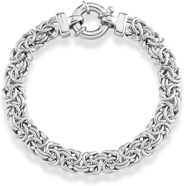 MiaBella 925 Sterling Silver Italian 9mm Classic Byzantine Chain Link Bracelet for Women, 7.00", 7.25", 7.5" 8" 925 Italy