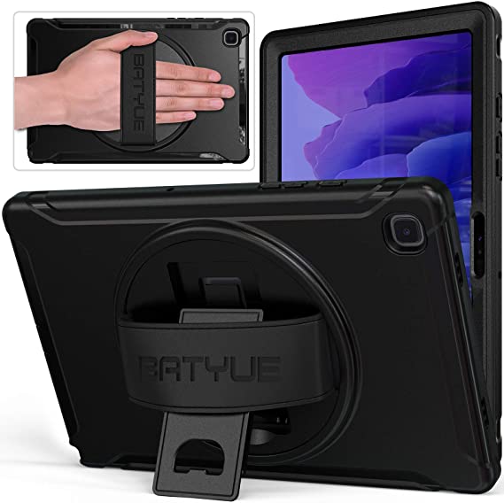 BATYUE Case for Samsung Galaxy Tab A7 10.4 2020, Heavy Duty Rugged Shockproof Protective Case with Hand Strap Rotating Kickstand for Galaxy Tab A7 10.4 Inch SM-T500/T505/T507 (Black)