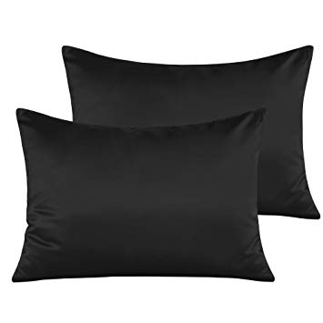 NTBAY Satin Toddler Pillowcases, Travel Pillow Covers Set of 2, Zipper Closure, Super Soft and Luxury, 13"x 18", Black