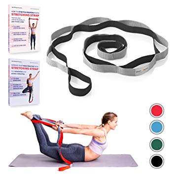 Sport2People Extra Durable Stretching Strap for Yoga and Rehabilitation with 2 Free Ebooks - Multi - Loop Rehab Stretch Band to Improve Your Flexibility